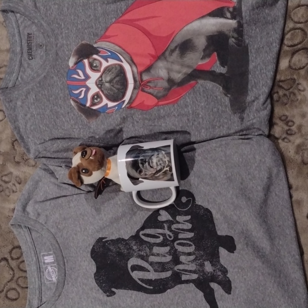 Pug Tops 2 Gray Size Medium Pug Mug and Plushy